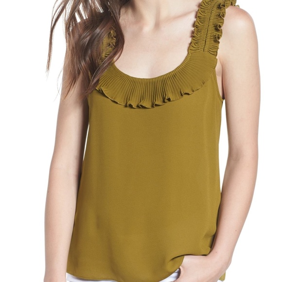 Chelsea28 Tops - 🍁Chelsea28 ruffle olive green scoop neck tank top